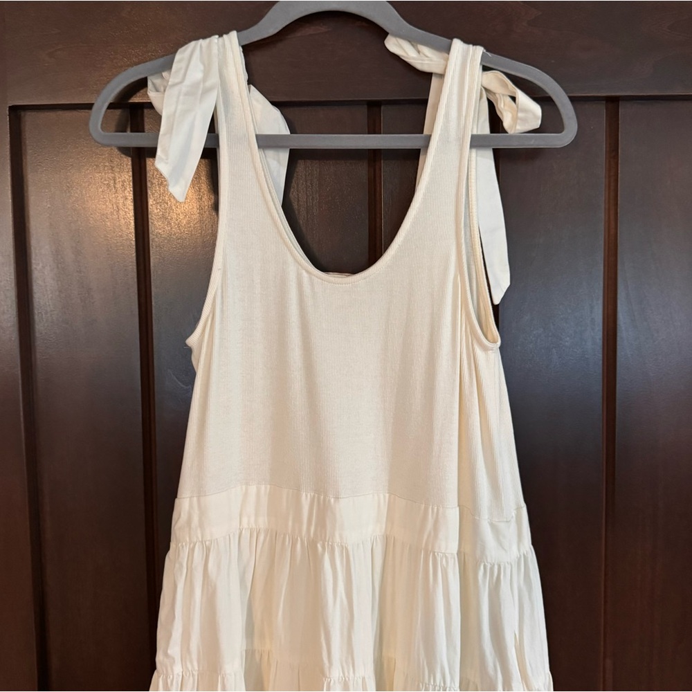 Chelsea & Violet Peplum Bow Tie Shoulder Tiered Ribbed Off White Dress Bridal - Picture 14 of 14